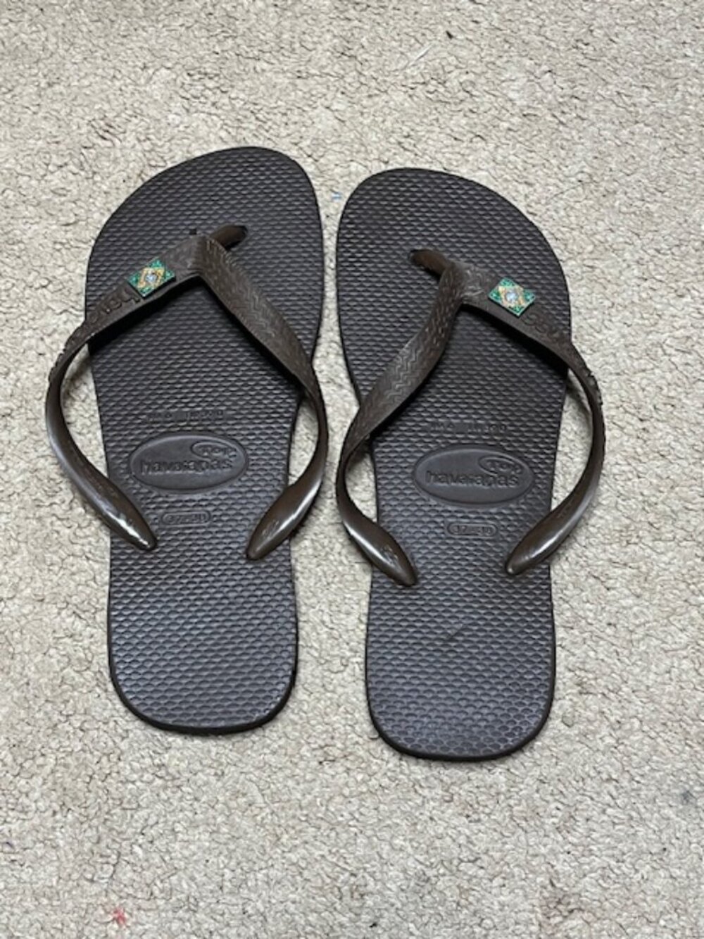 Brown TOP Havaianas Brasil Logo Flip-Flops Summer Rubber Beach Sandals Size: 7